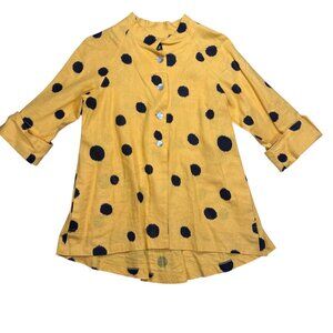 Talie Small Linen Polka Dot Top Mustard Navy Lightweight